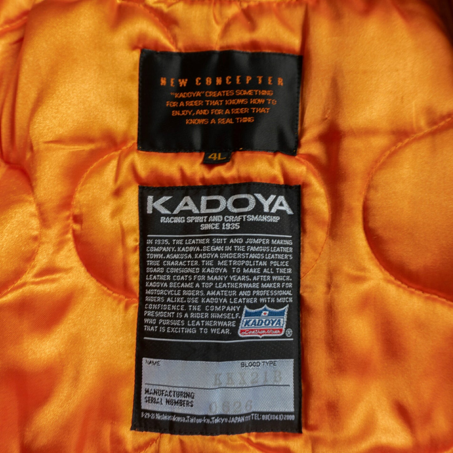 KADOYA New Concepter Thick Leather Riders Jacket Size 4L