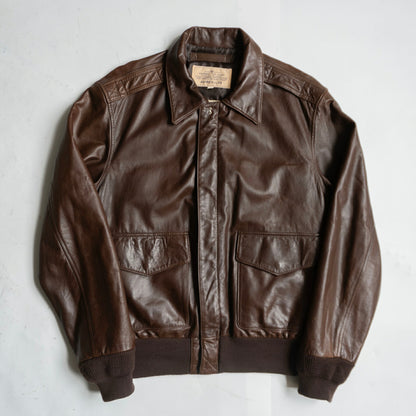 AVIREX A-2 Lamb Leather Flight Jacket Brown Size L