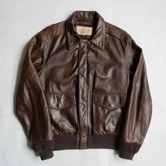 AVIREX A-2 Lamb Leather Flight Jacket Brown Size L