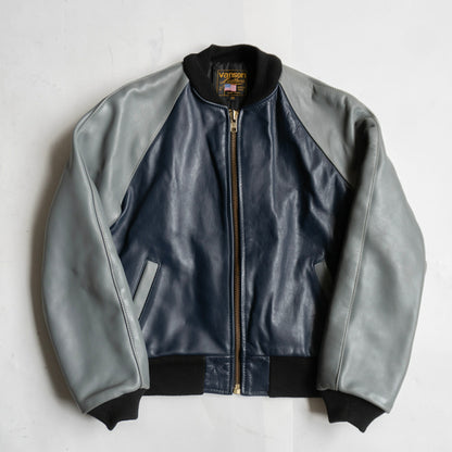 VANSON TJV USA All Leather Varsity Jacket Gray/Navy Size XXS