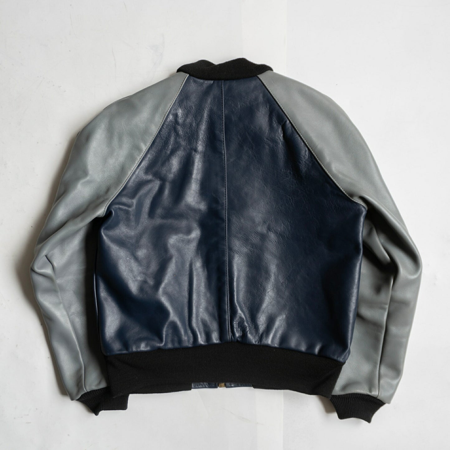 VANSON TJV USA All Leather Varsity Jacket Gray/Navy Size XXS