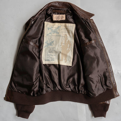 AVIREX A-2 Lamb Leather Flight Jacket Brown Size L