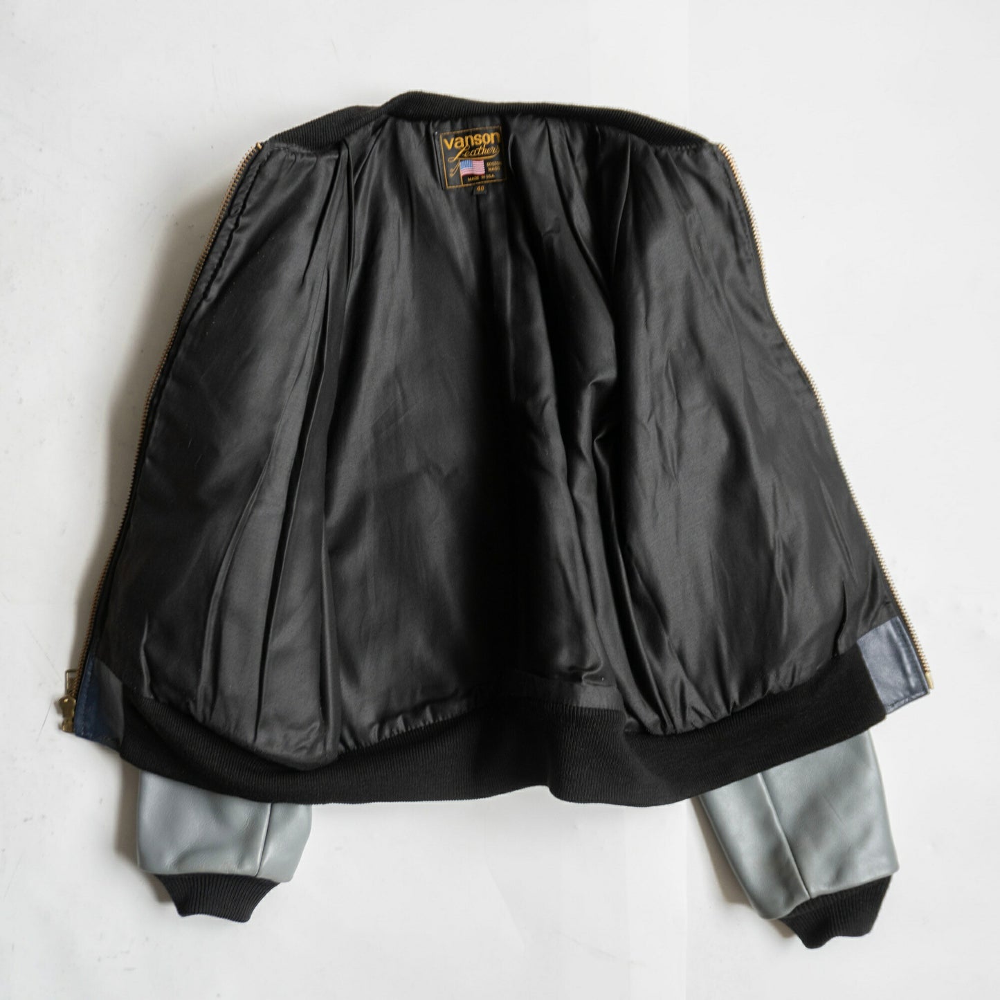 VANSON TJV USA All Leather Varsity Jacket Gray/Navy Size XXS