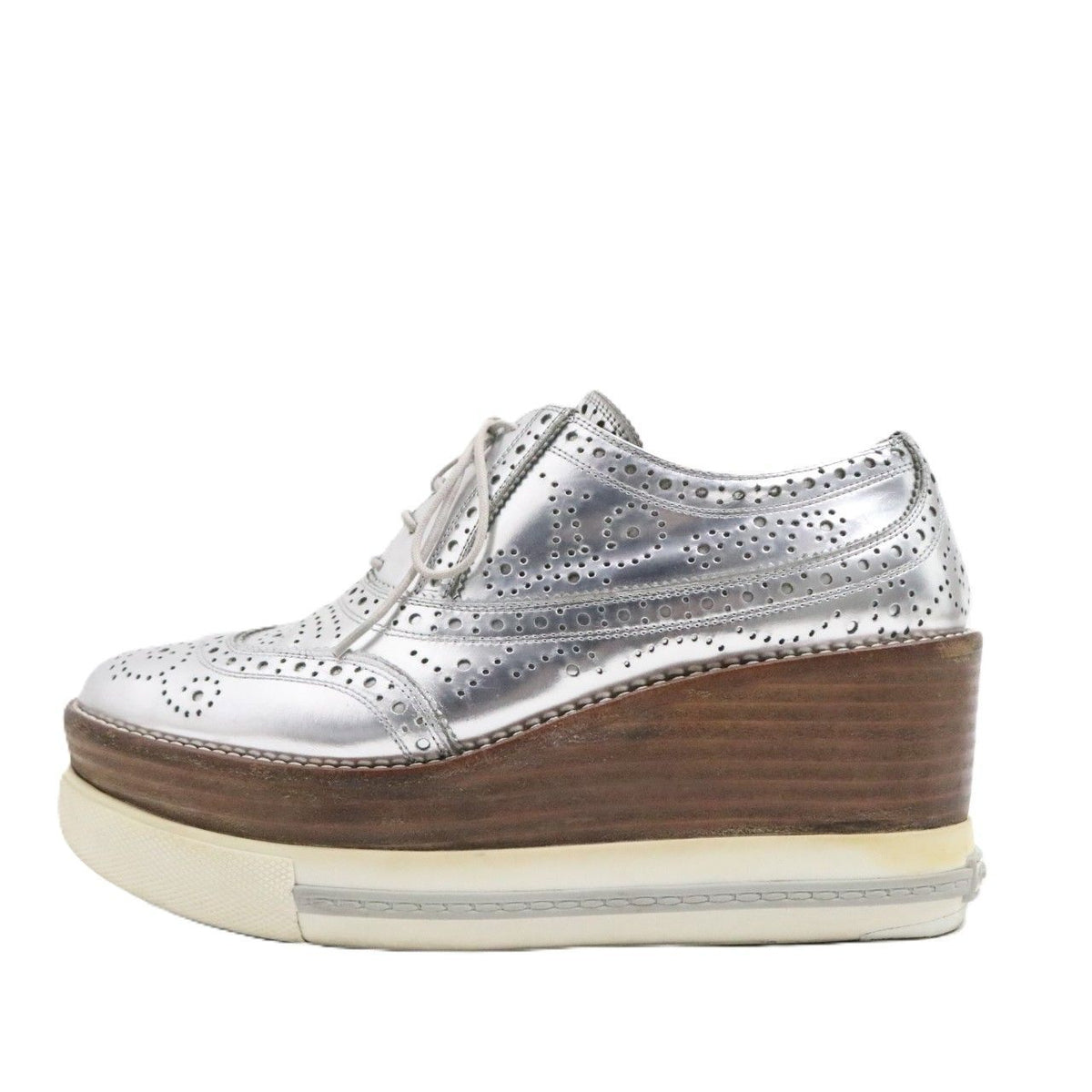 Miu Miu Silver Leather Platform All Season Size 23.0CM