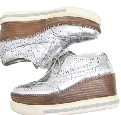 Miu Miu Silver Leather Platform All Season Size 23.0CM