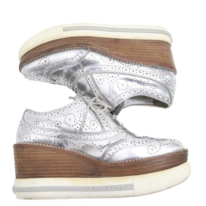 Miu Miu Silver Leather Platform All Season Size 23.0CM