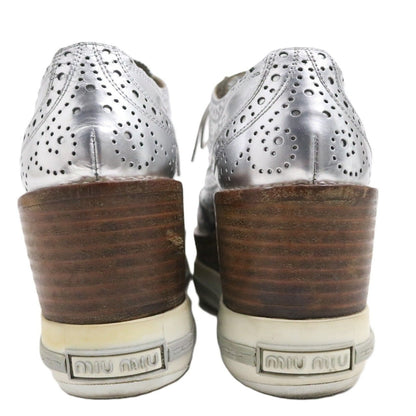 Miu Miu Silver Leather Platform All Season Size 23.0CM