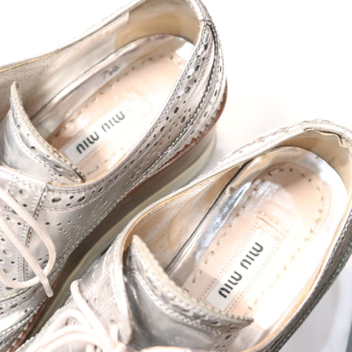 Miu Miu Silver Leather Platform All Season Size 23.0CM