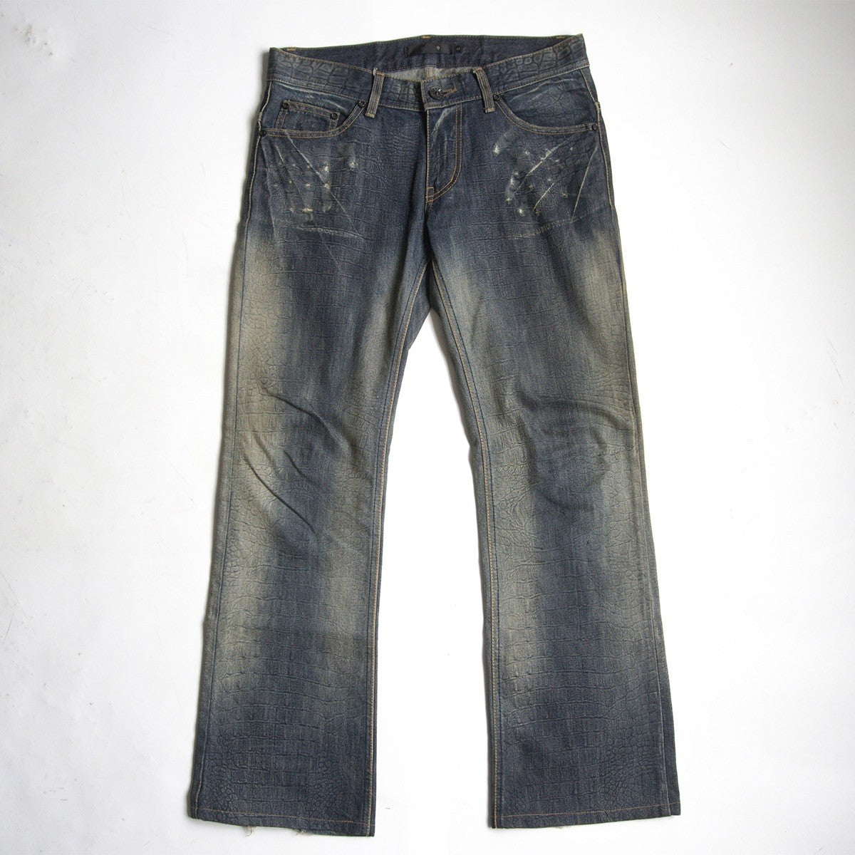 MIDAS9 Y2K Distressed Bleached Flare Denim Pants Size 34