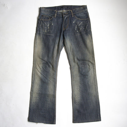 MIDAS9 Y2K Distressed Bleached Flare Denim Pants Size 34