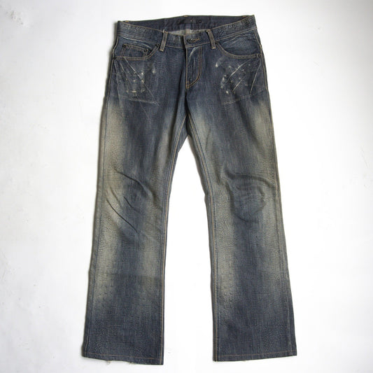 MIDAS9 Y2K Distressed Bleached Flare Denim Pants Size 34