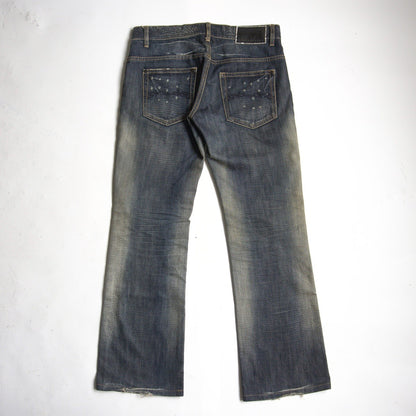 MIDAS9 Y2K Distressed Bleached Flare Denim Pants Size 34