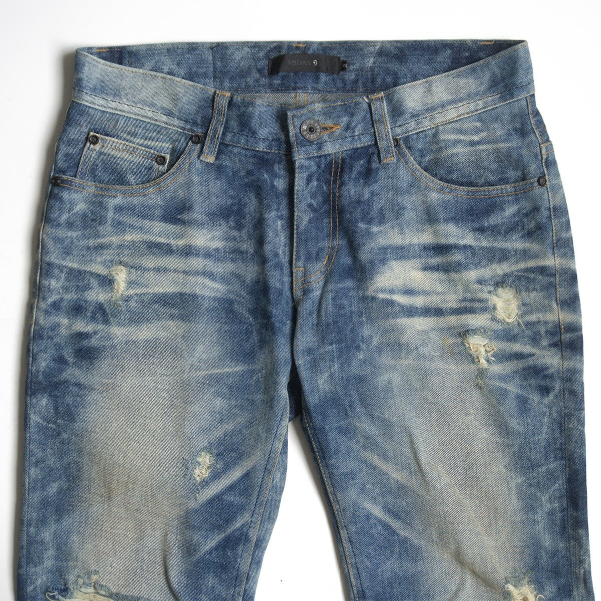 MIDAS9 Y2K Distressed Bleached Flare Denim Pants Size 34