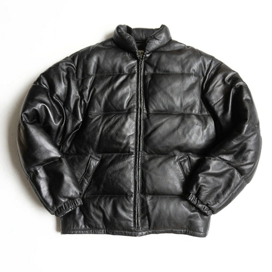 SCHOTT 214D Leather Down Jacket Black Size 38