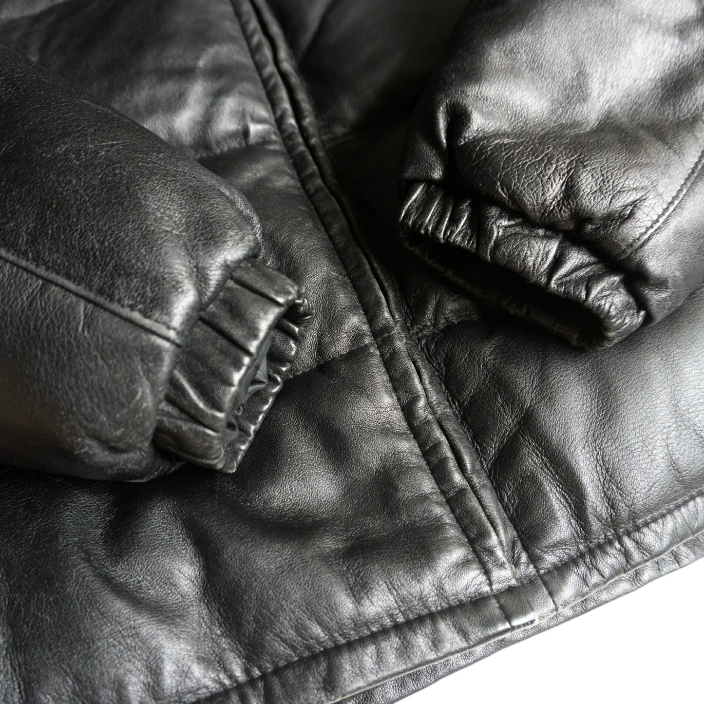 SCHOTT 214D Leather Down Jacket Black Size 38