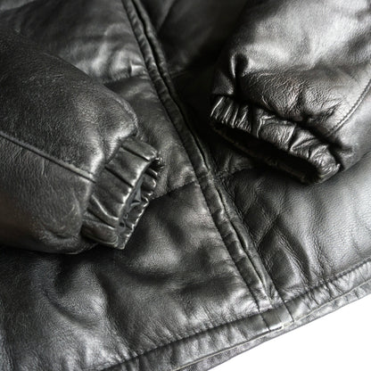 SCHOTT 214D Leather Down Jacket Black Size 38