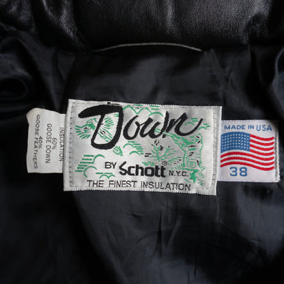 SCHOTT 214D Leather Down Jacket Black Size 38
