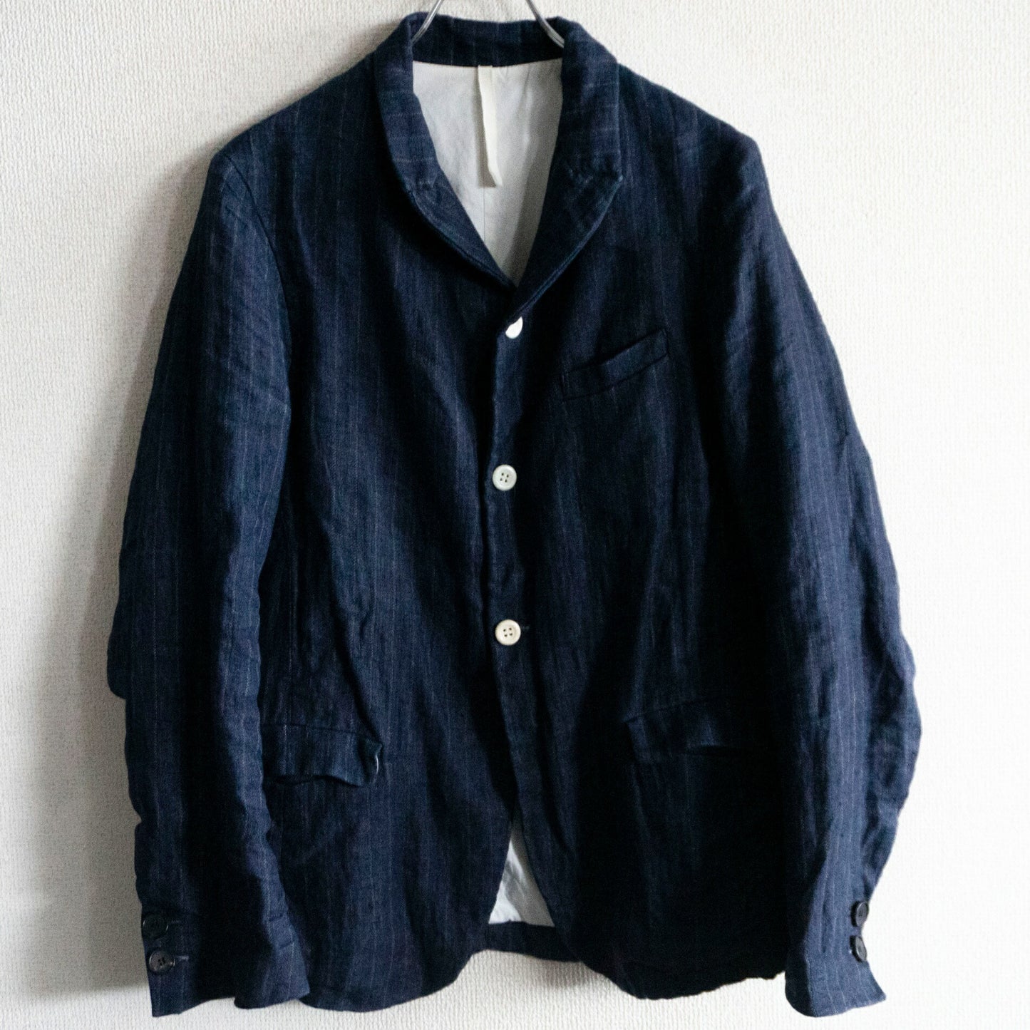bergfabel Linen Cotton Stripe Farmer Jacket Navy Size M