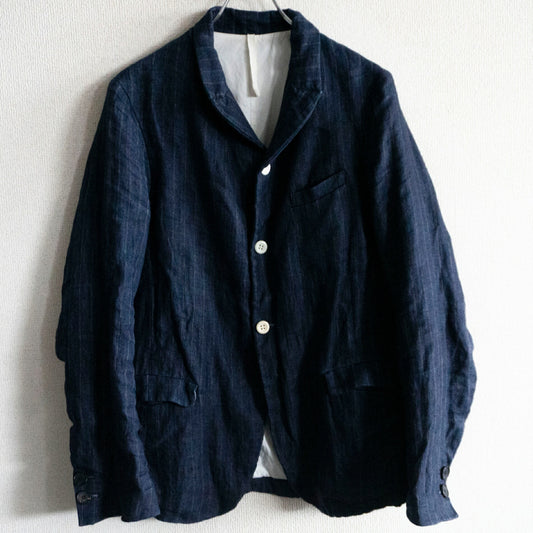bergfabel Linen Cotton Stripe Farmer Jacket Navy Size M