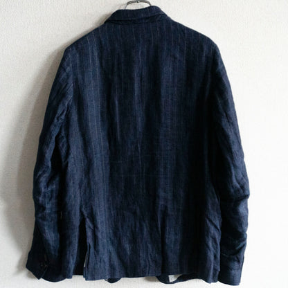 bergfabel Linen Cotton Stripe Farmer Jacket Navy Size M