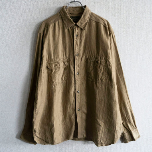 NIGEL CABOURN Linen Twill Engineer Work Shirt Khaki Size XL