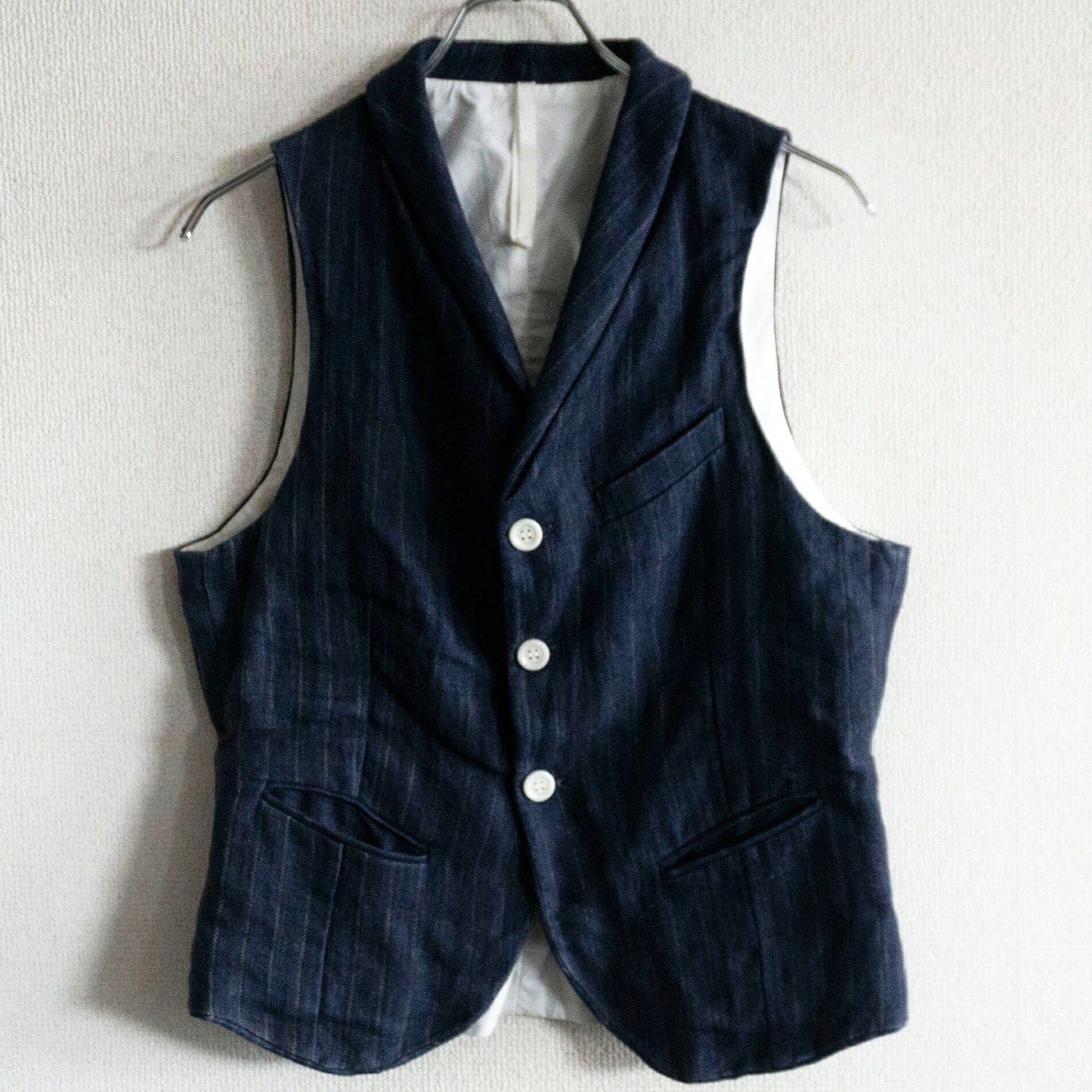bergfabel Italy Linen Cotton Stripe Farmer Vest Navy Size S