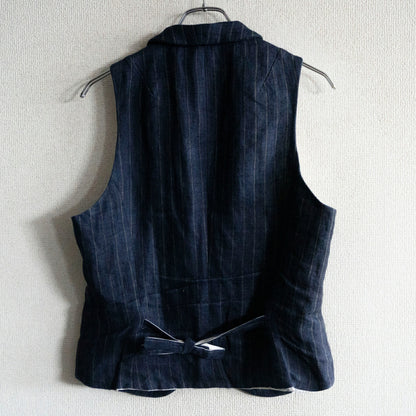 bergfabel Italy Linen Cotton Stripe Farmer Vest Navy Size S