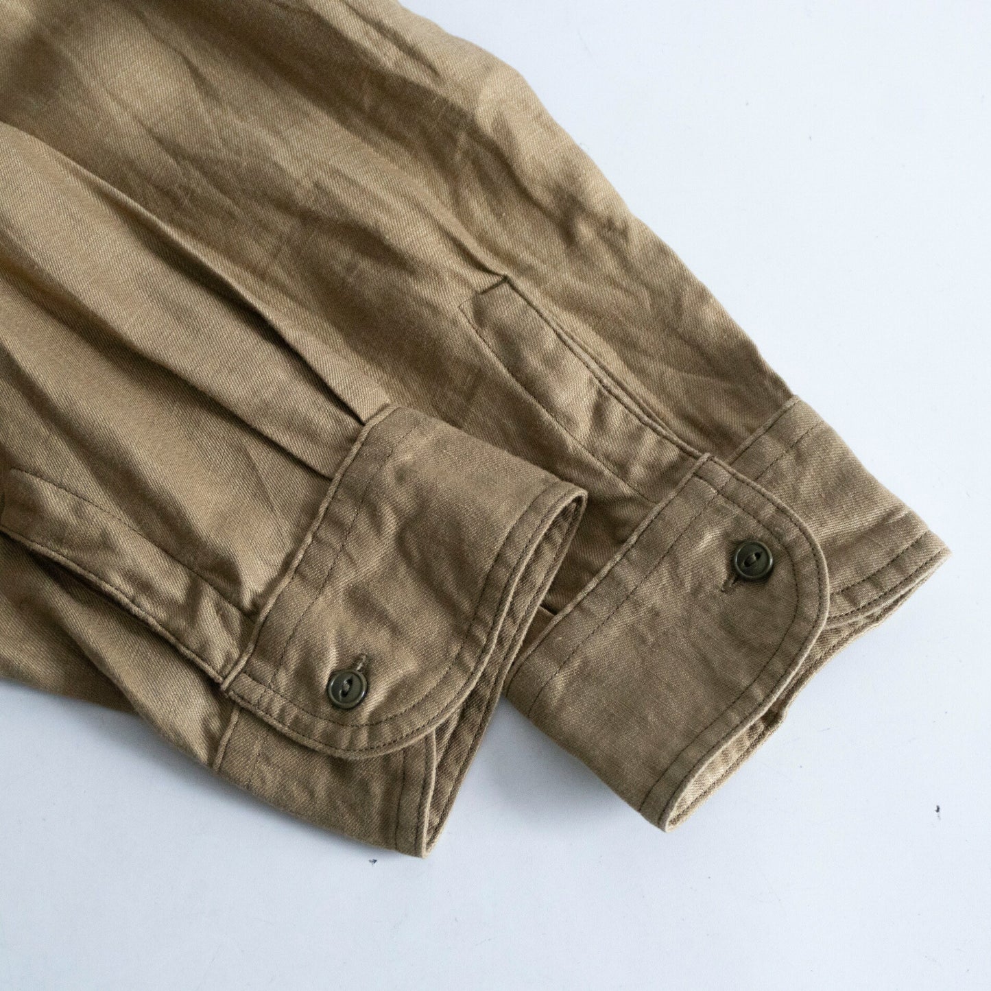 NIGEL CABOURN Linen Twill Engineer Work Shirt Khaki Size XL