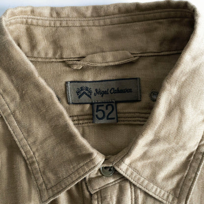 NIGEL CABOURN Linen Twill Engineer Work Shirt Khaki Size XL