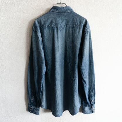 RRL Indigo Buffalo Denim Western Shirt Concho Size L