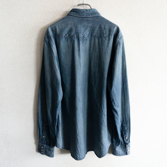 RRL Indigo Buffalo Denim Western Shirt Concho Size L