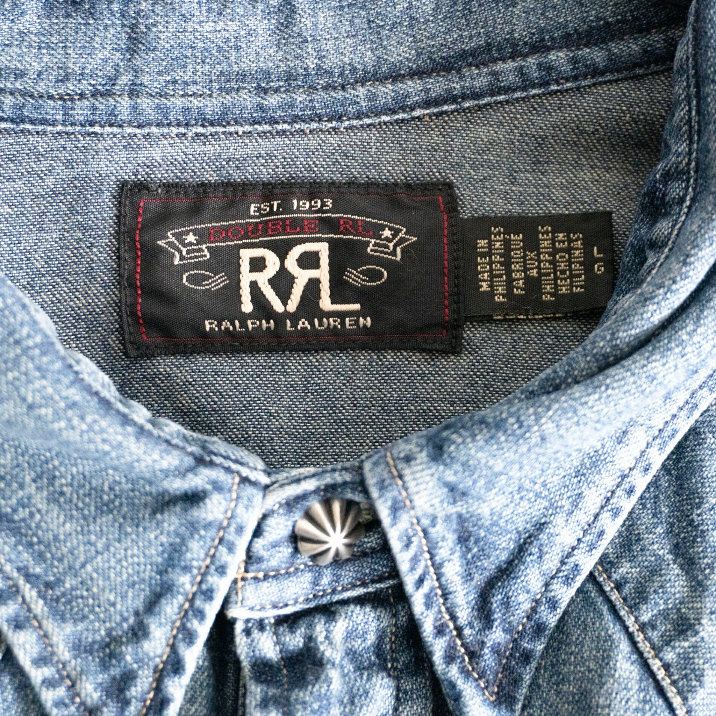 RRL Indigo Buffalo Denim Western Shirt Concho Size L