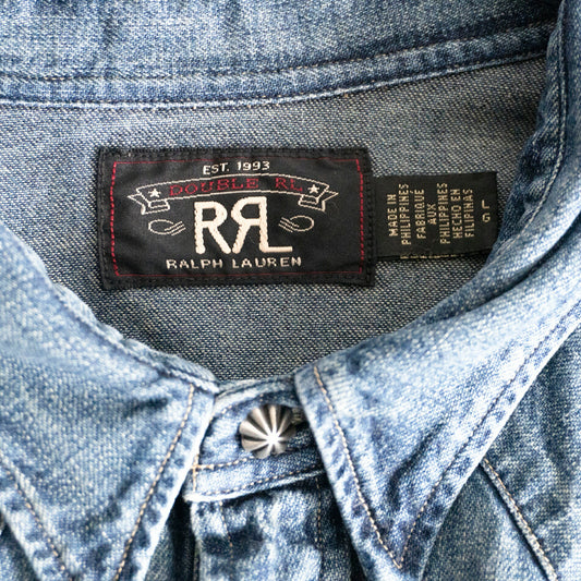 RRL Indigo Buffalo Denim Western Shirt Concho Size L