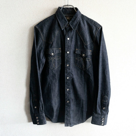 RRL Indigo Buffalo Denim Western Shirt Concho Size S