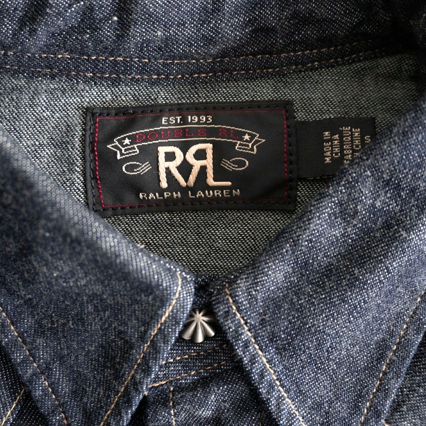 RRL Indigo Buffalo Denim Western Shirt Concho Size S