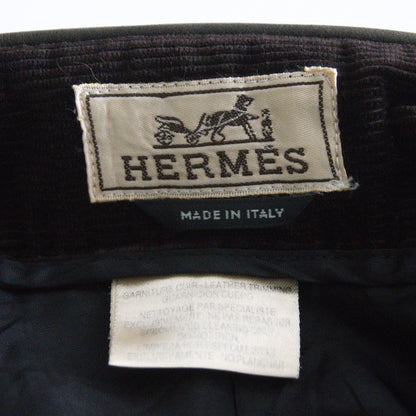 HERMES Leather Trim Corduroy Pants Brown Size 33