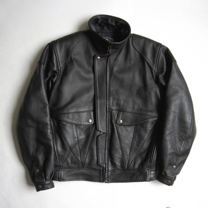 KUSHITANI Black Leather Single Rider Jacket Size L