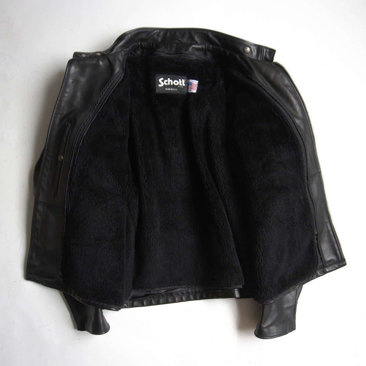 SCHOTT 141 USA Leather Single Rider Jacket Boa Liner Size 48