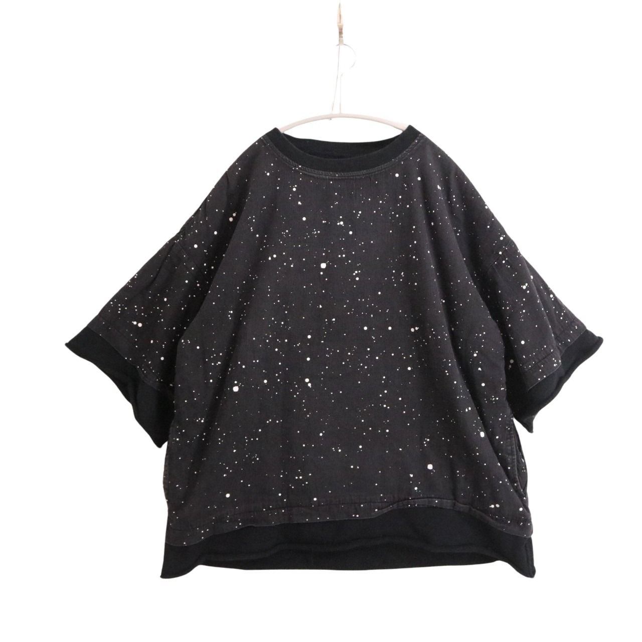 MINEDENIM Paint S/S Raw Hem Docking Sweatshirt Black Size 1