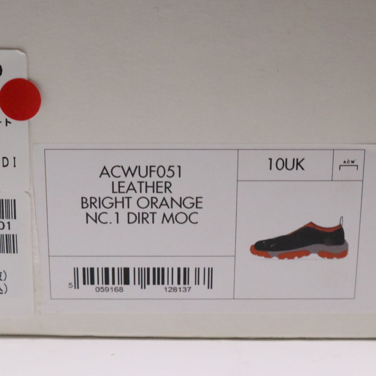 A-COLD-WALL Dirt Moc Leather Black Orange Sneakers Size 28.5cm