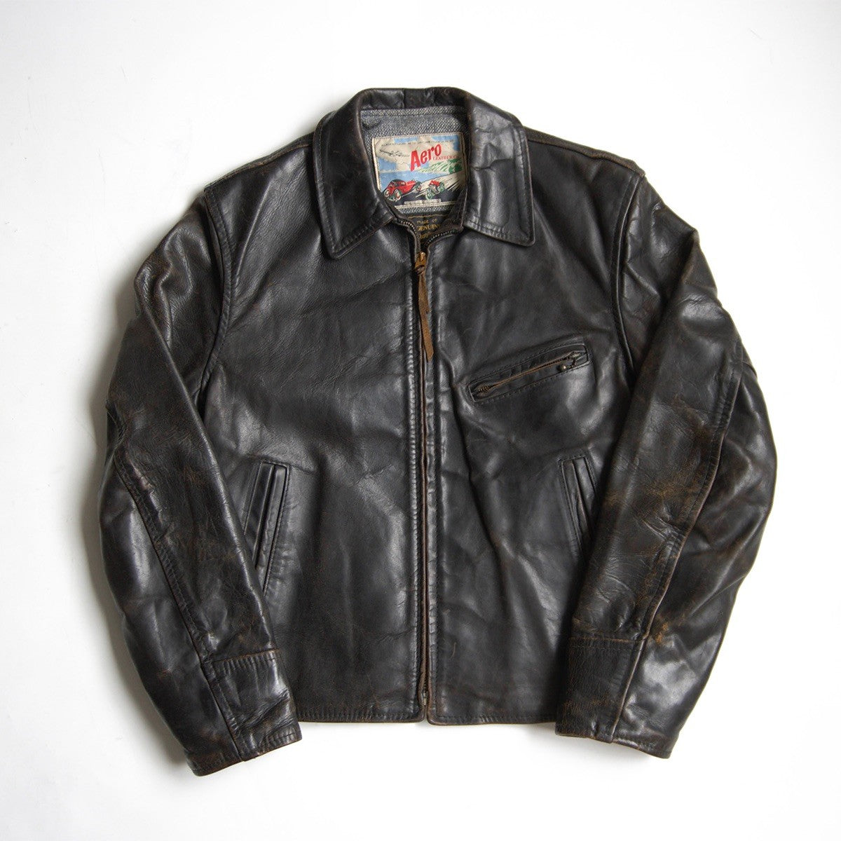 AERO LEATHER Black Horsehide Half-Belt Jacket Size M