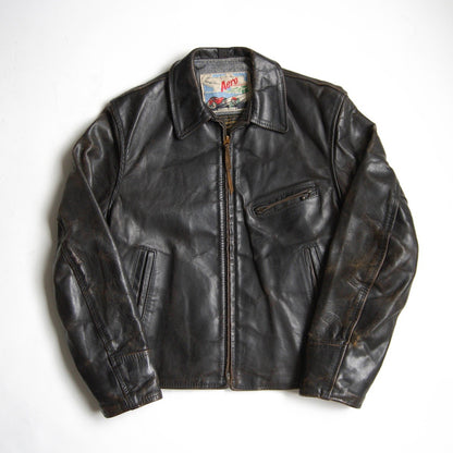 AERO LEATHER Black Horsehide Half-Belt Jacket Size M