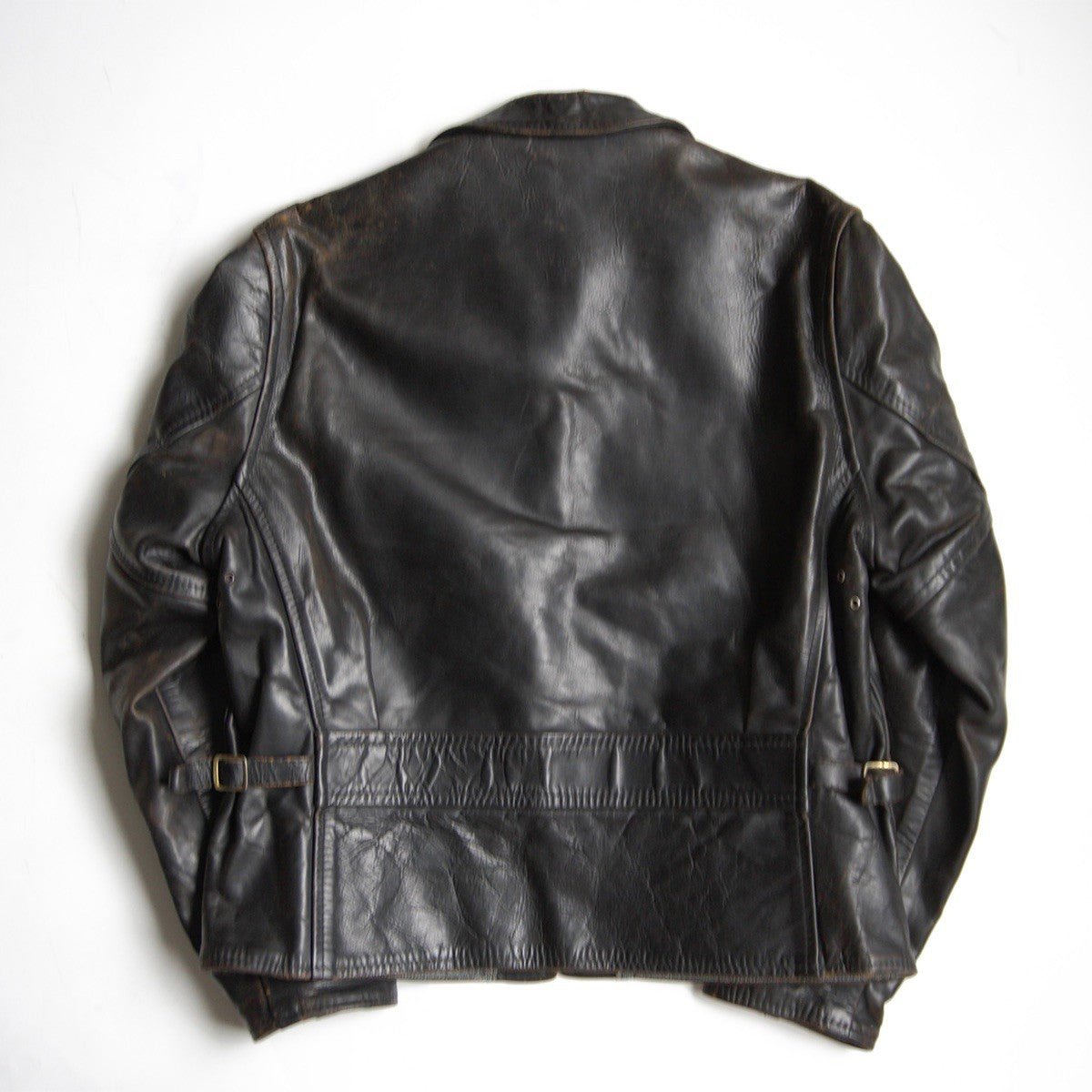 AERO LEATHER Black Horsehide Half-Belt Jacket Size M