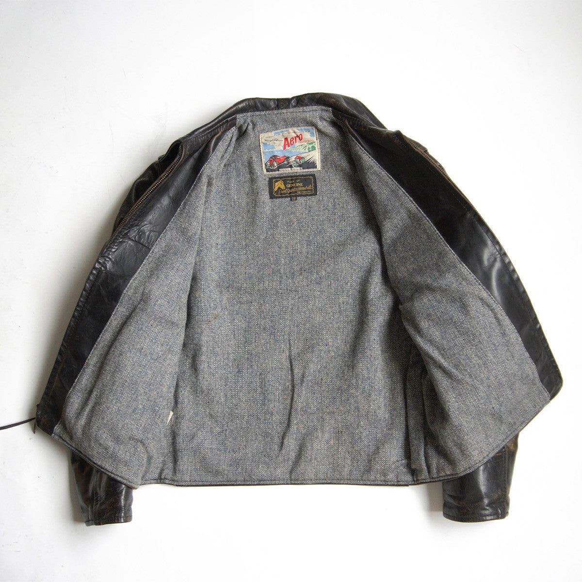 AERO LEATHER Black Horsehide Half-Belt Jacket Size M