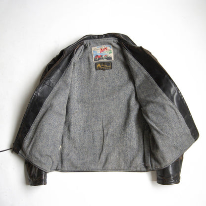 AERO LEATHER Black Horsehide Half-Belt Jacket Size M