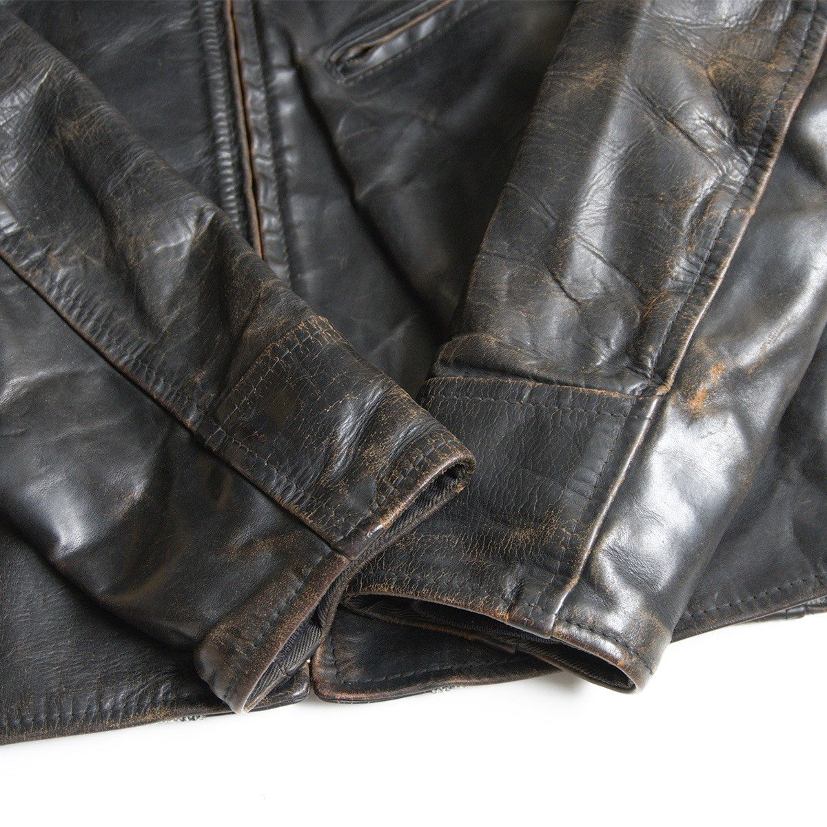 AERO LEATHER Black Horsehide Half-Belt Jacket Size M