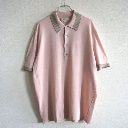 HERMES Cotton Knit Polo Shirt Pink Made in Italy Size L