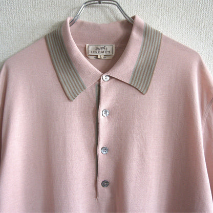 HERMES Cotton Knit Polo Shirt Pink Made in Italy Size L