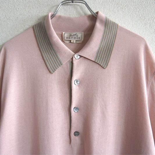 HERMES Cotton Knit Polo Shirt Pink Made in Italy Size L
