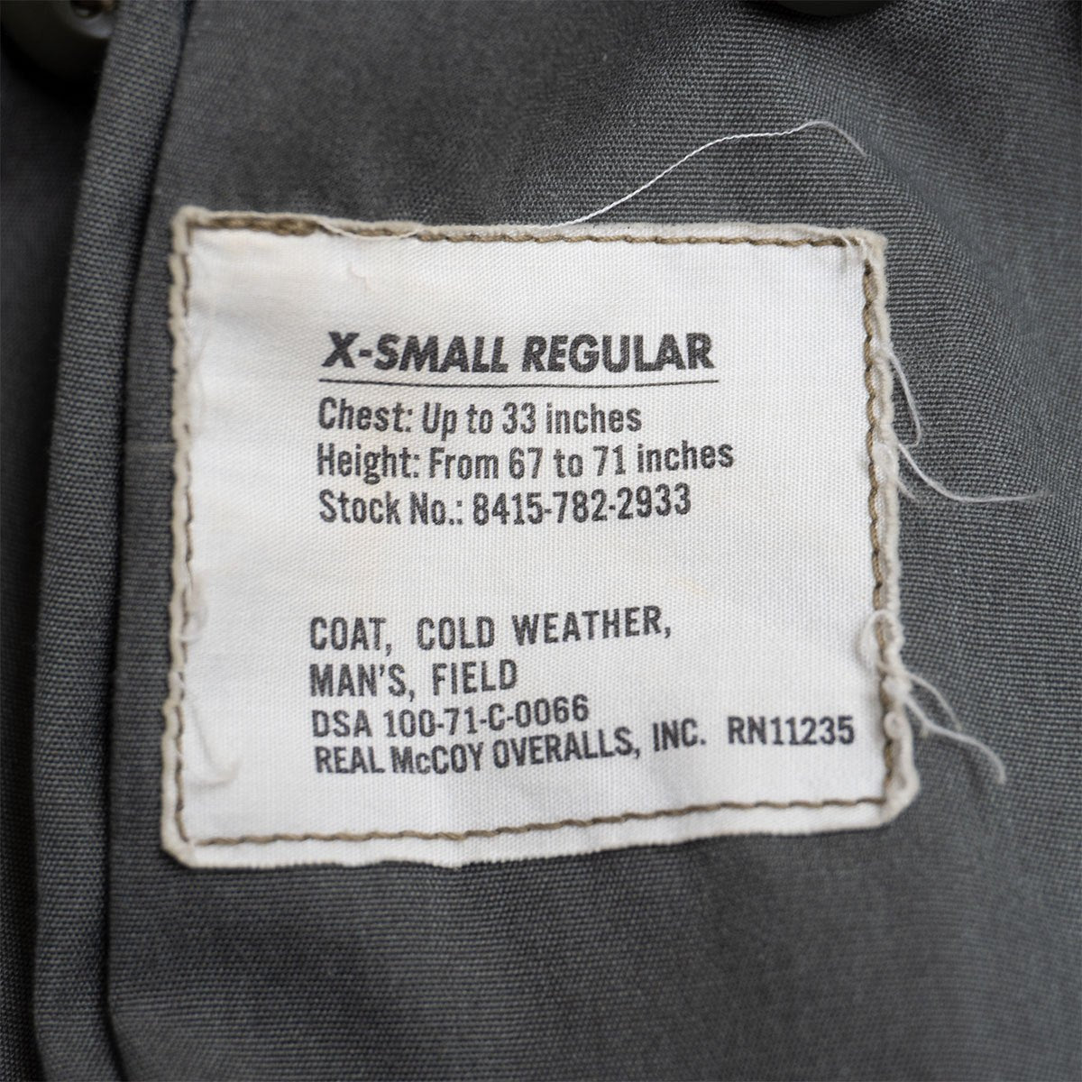THE REAL MCCOY'S M-65 2nd Field Jacket Grey Size X-SMALL